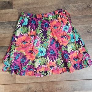 Garnet Hill Floral Abstract A Line Elasticized Tie Pleated Lined Short Skirt XS